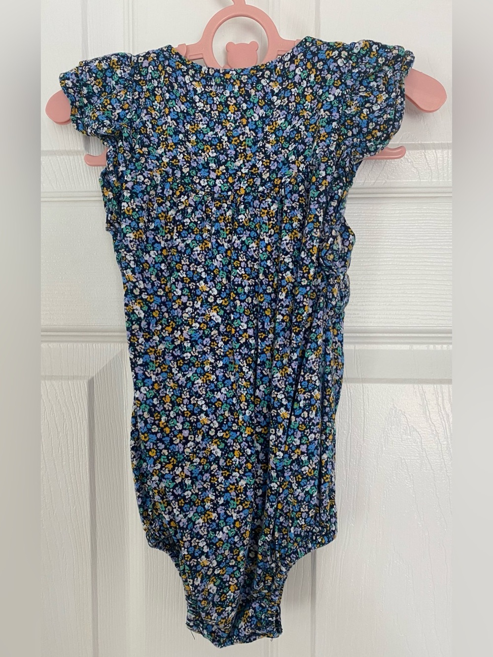 Floral Button-Front Ruffled Romper in Navy - Picture 4 of 6